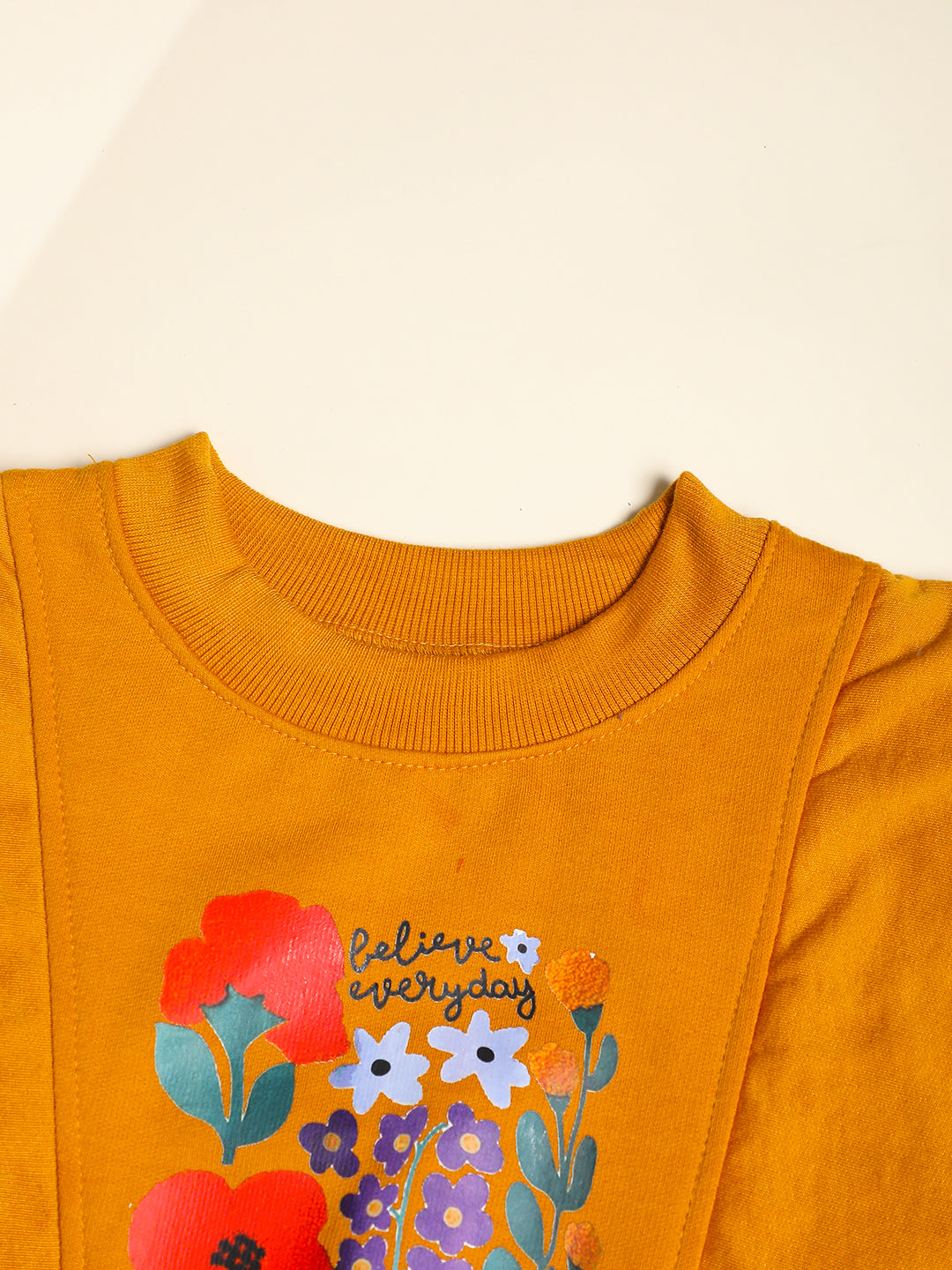 Cutiekins Girls Trendy Floral Graphic Print Winter Sweatshirt -Mustard & Red