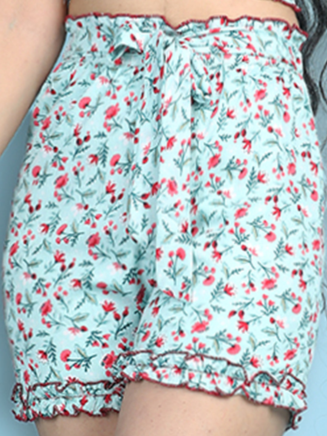 Cutiekins Girls Printed Regular Shorts -Pista Green & Pink