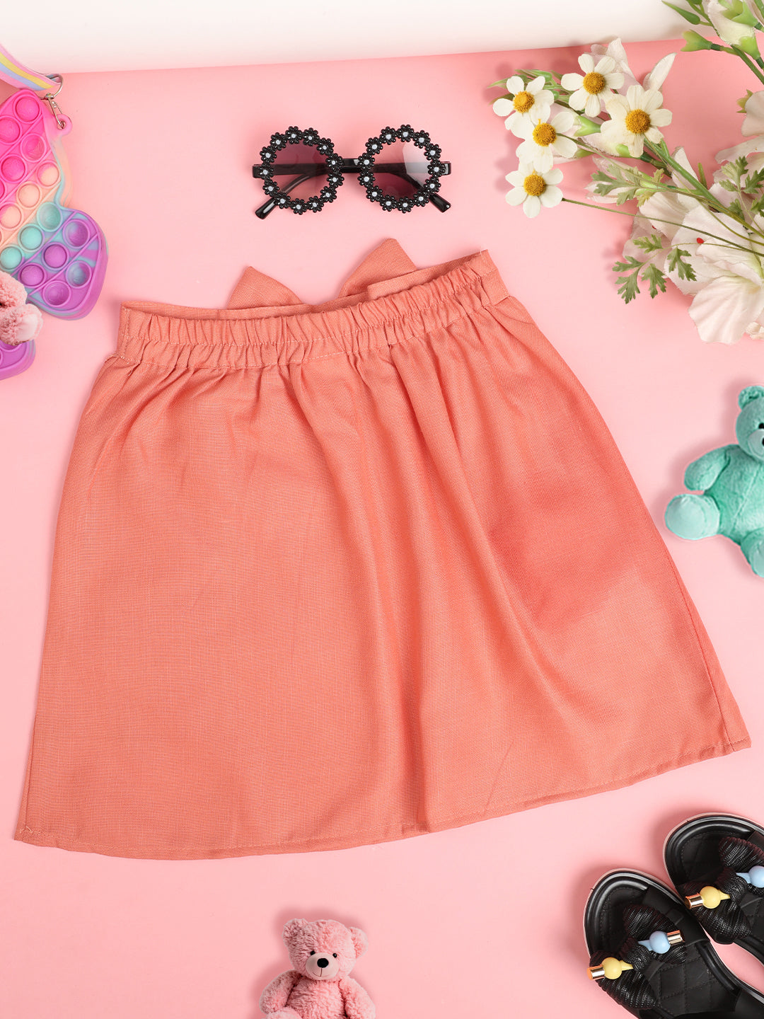 Cutiekins Girls Solid Embellished Skirt-Peach
