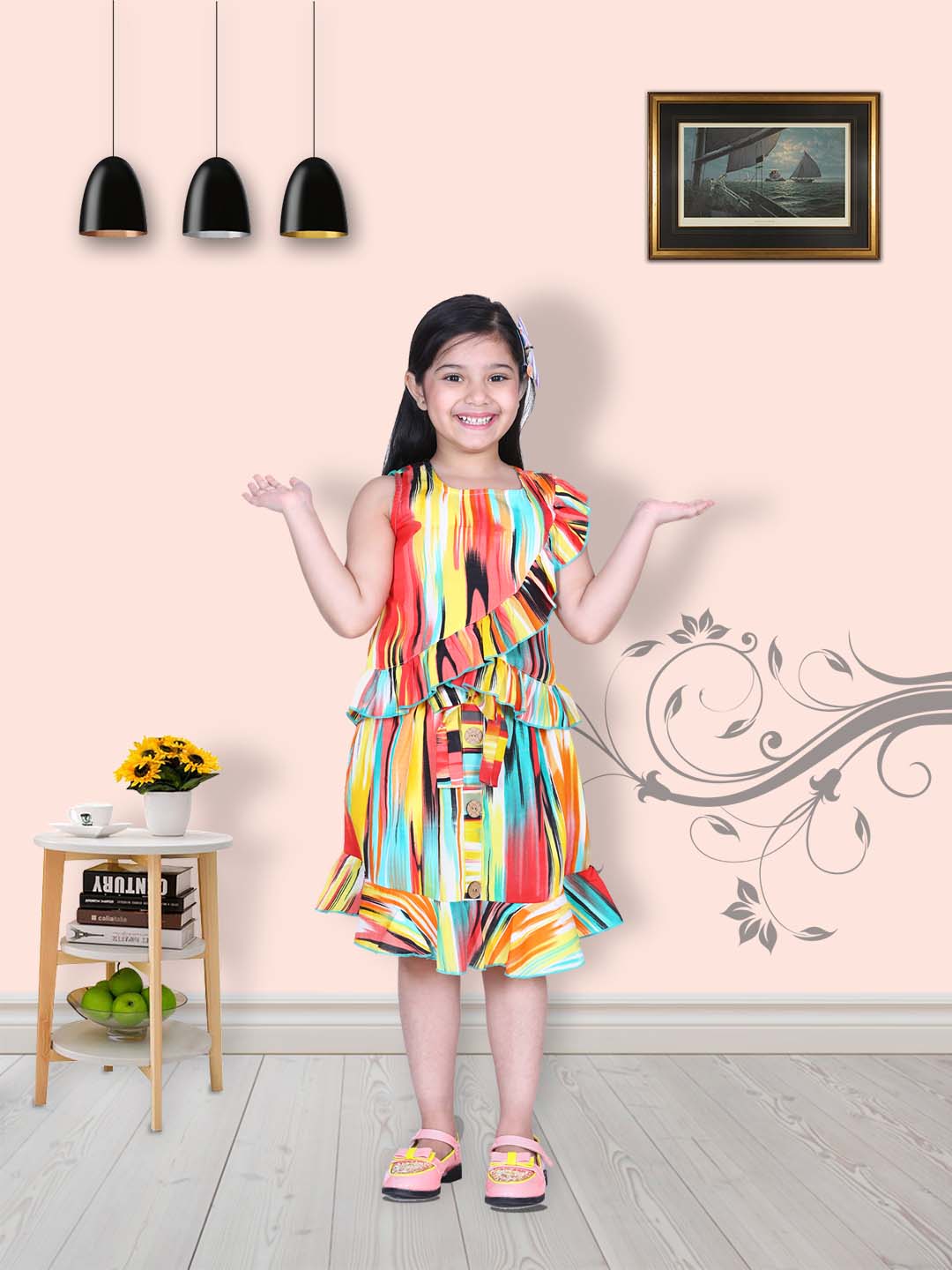 Multicolour Printed Top & Skirt Co-od Set -Multicolour