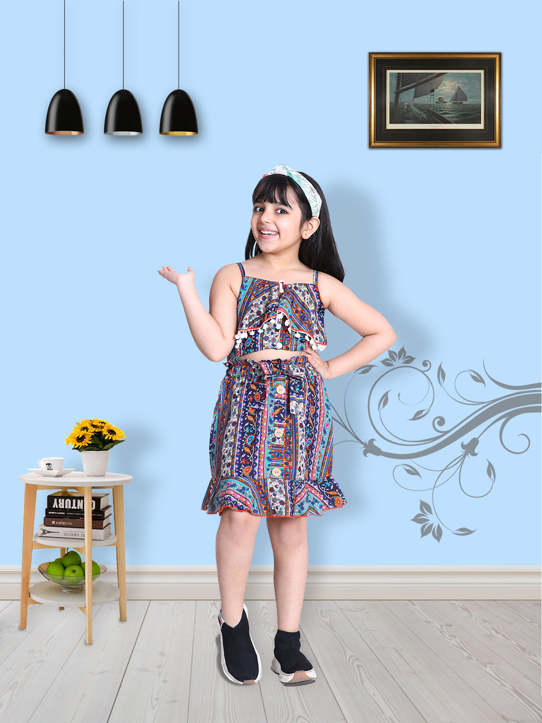 Aztec Printed Top & Skirt Co-od Set -Multicolor