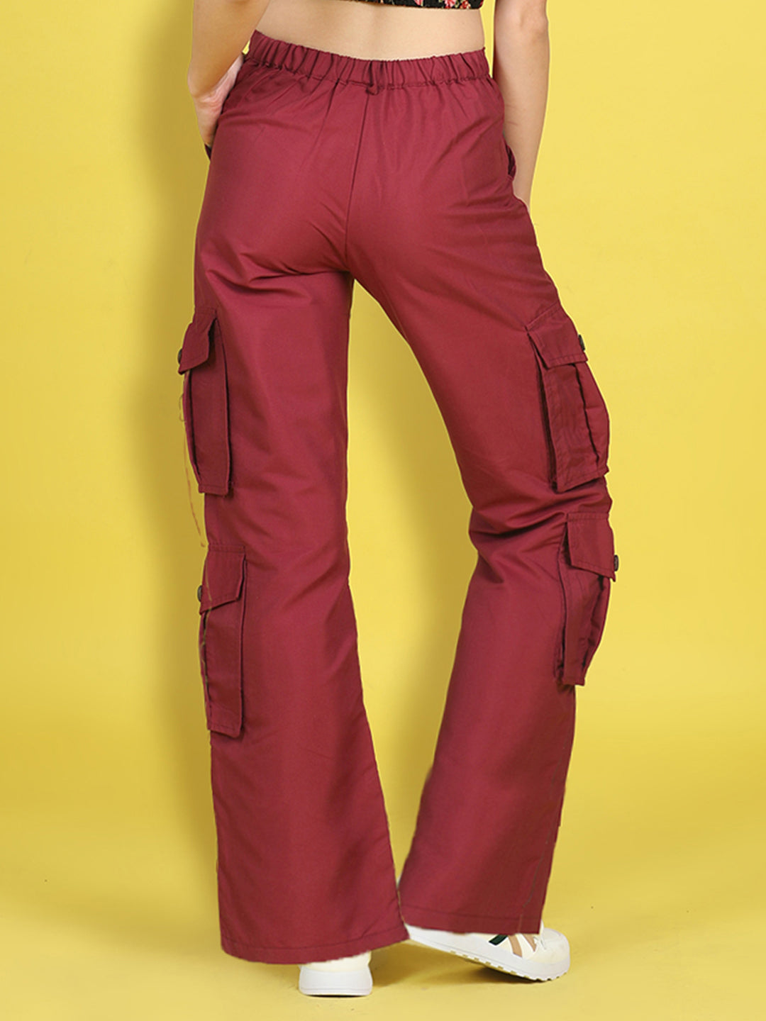 Cutiekins Girls Regular-Fit Solid Cargo Pant -Maroon