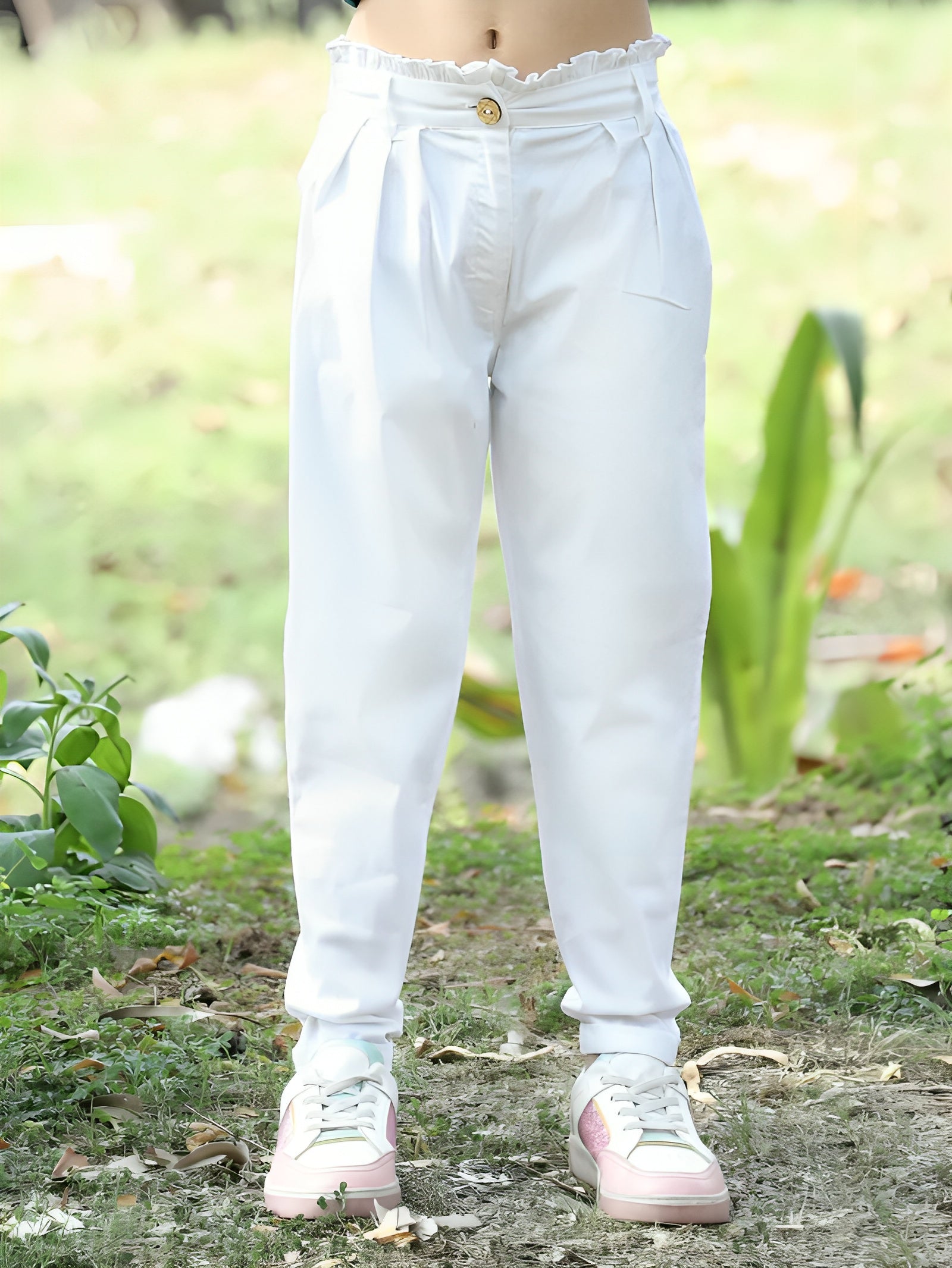Cutiekins Girls Regular-Fit Solid Trousers -Off WhIte