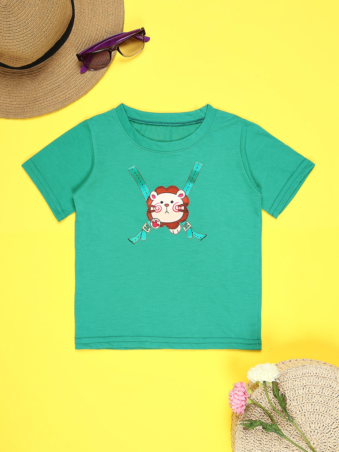 Cutiekins Boys Graphic Printed T-Shirt-Green & Off White