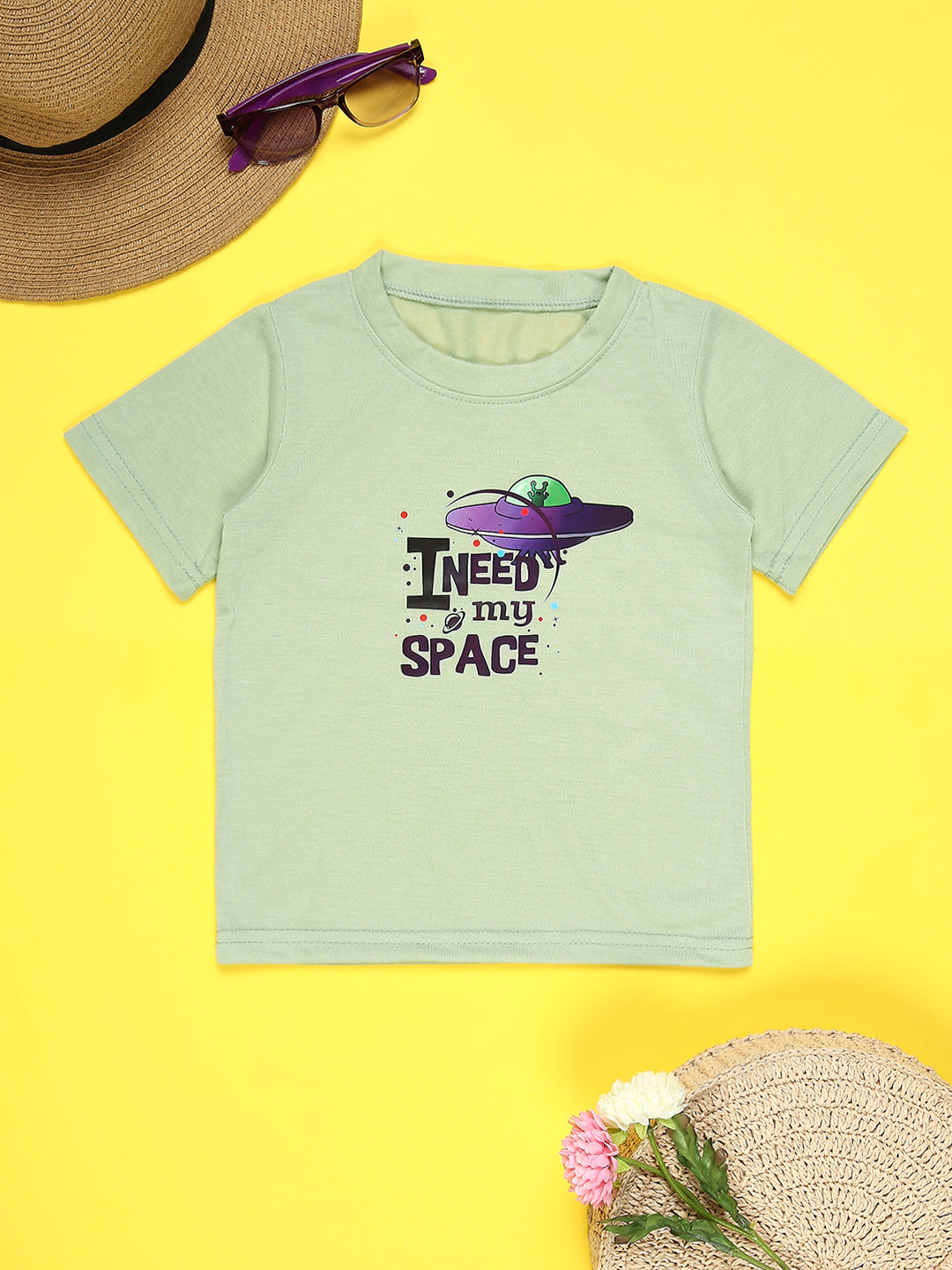 Cutiekins Boys Graphic Printed T-Shirt-Olive Green & Purple