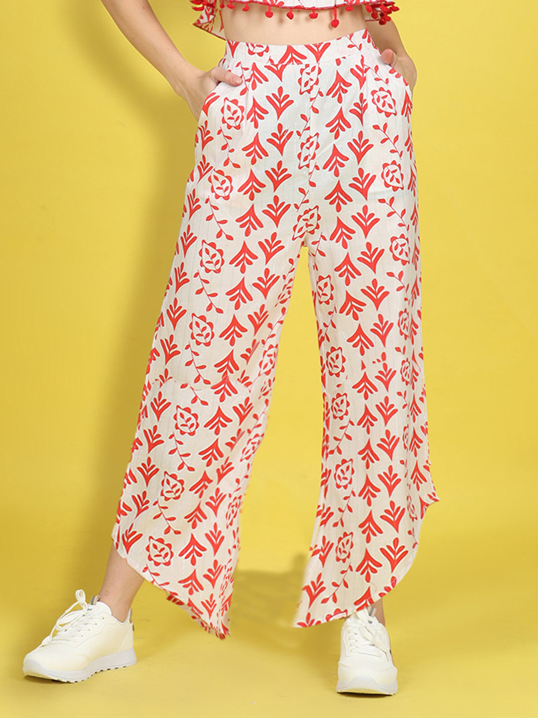 Cutiekins Girls Trendy Bold Style Printed Palazzo -White & Red