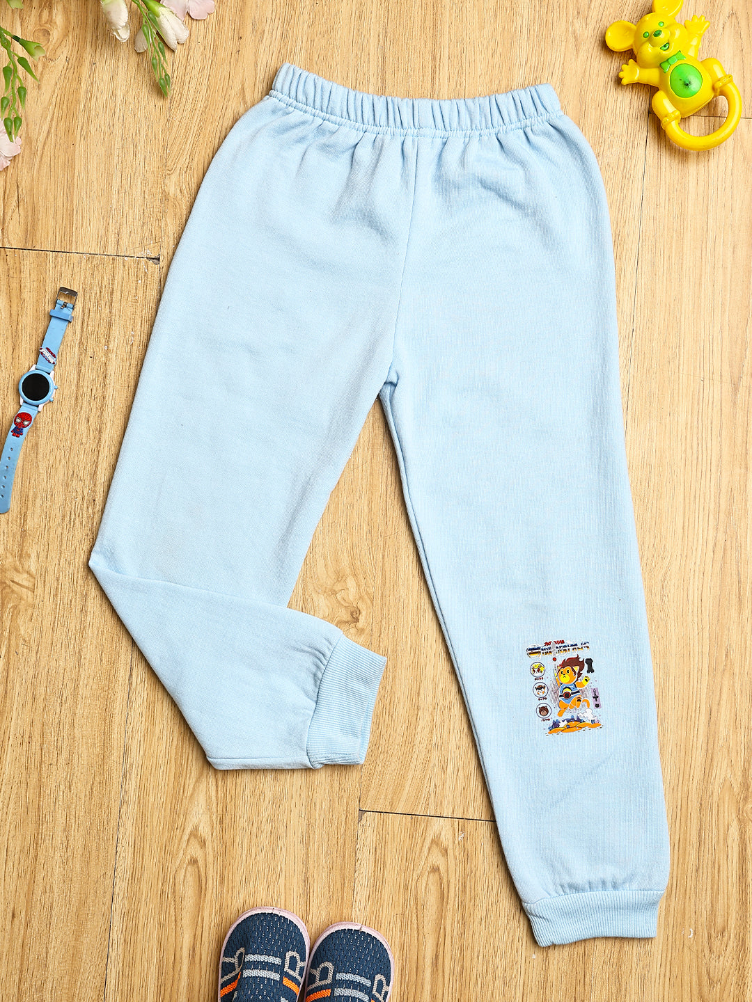 Cutiekins Boys Graphic Print cozy Trackpant -Light Blue