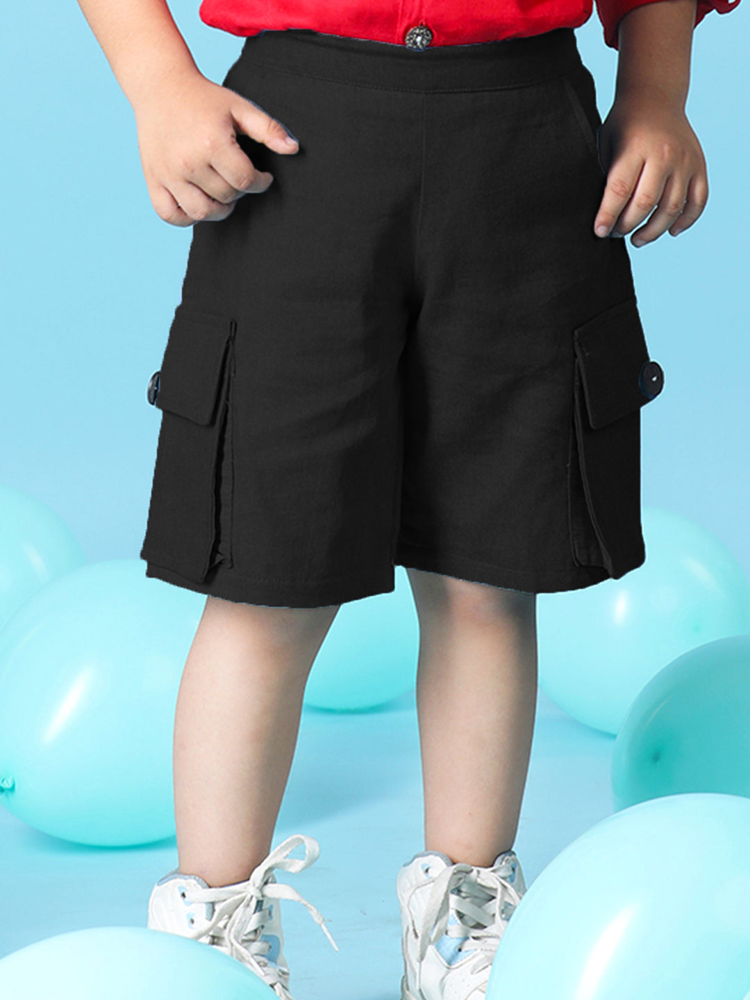 Cutiekins Boys Solid Denim Cargo Short -Black