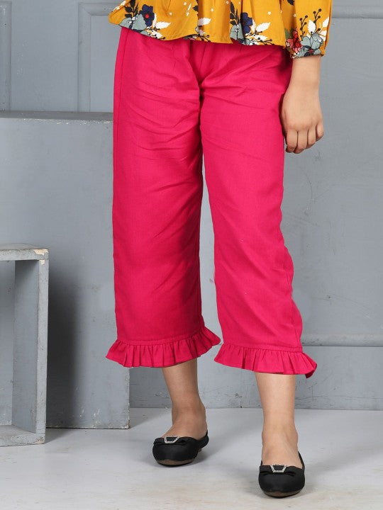 Cutiekins Girls Mid-Rise Casual Solid Capri -Rani Pink