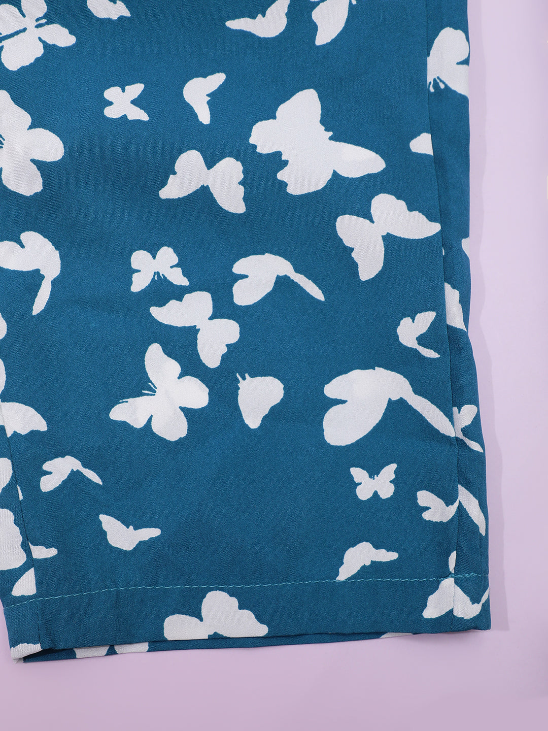 Cutiekins Girls Floral Print Palazzo with Blet -Teal blue & Off White