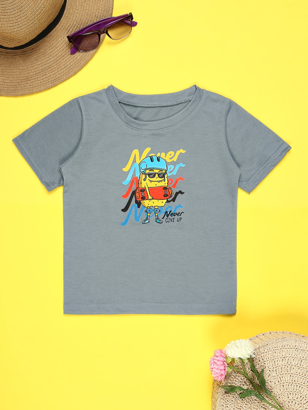 Cutiekins Boys Graphic Printed T-Shirt-Grey & Yellow