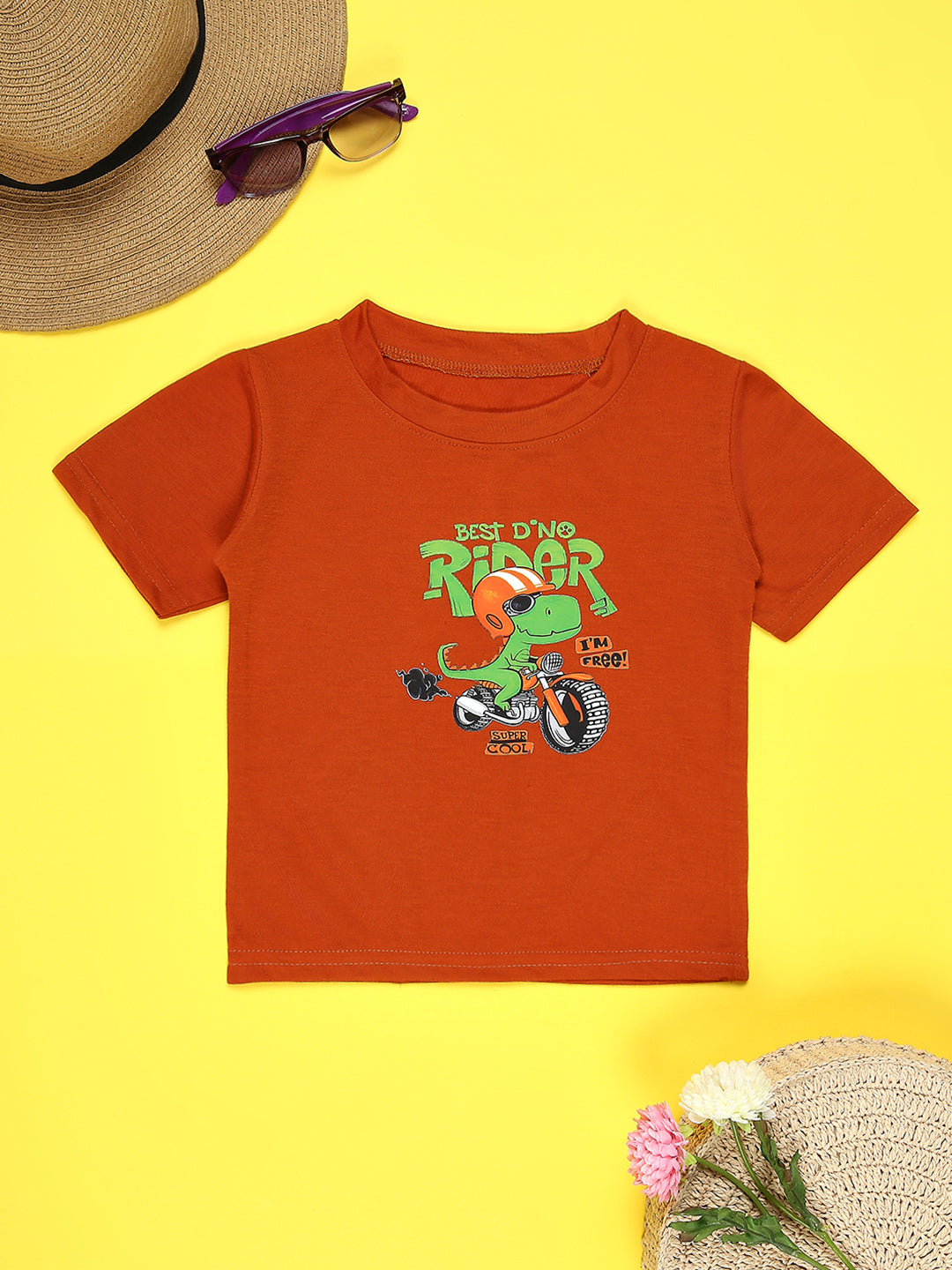 Cutiekins Boys Graphic Printed T-Shirt-Rust & Green