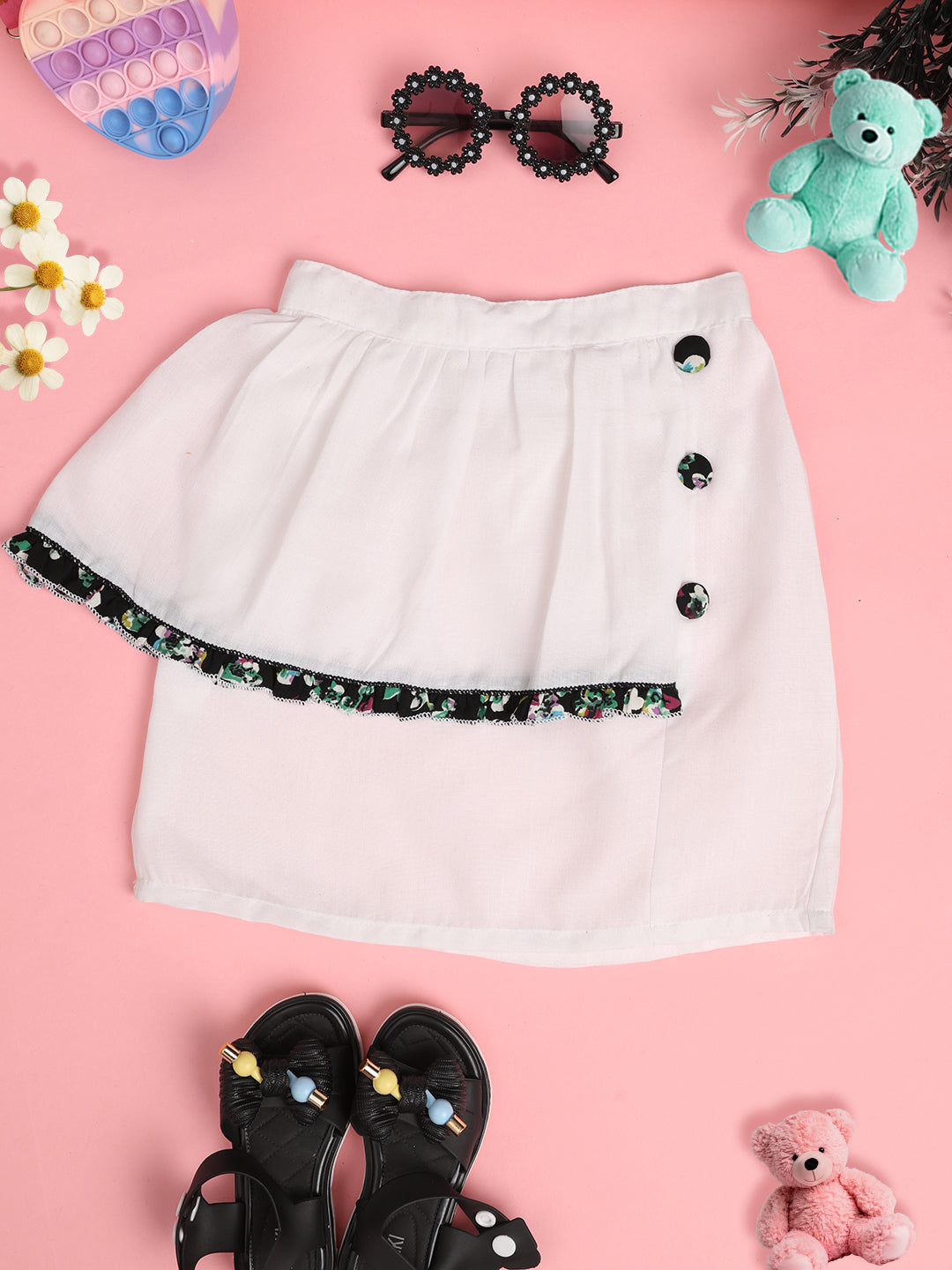 Cutiekins Girls Solid Embellished Skirt-Off White