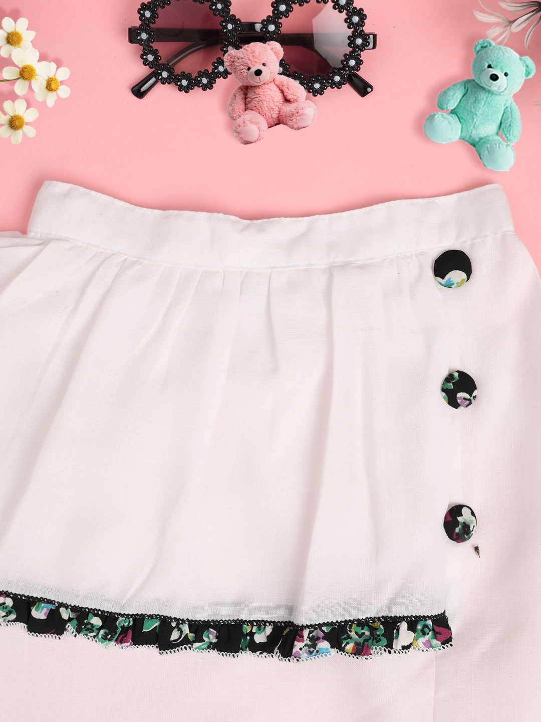 Cutiekins Girls Solid Embellished Skirt-Off White