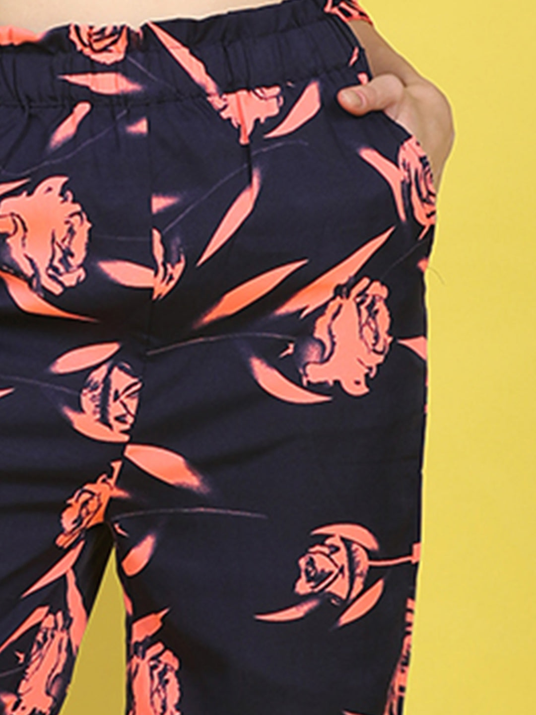 Cutiekins Girls Trendy Bold Style Printed Palazzo -Navy & Coral