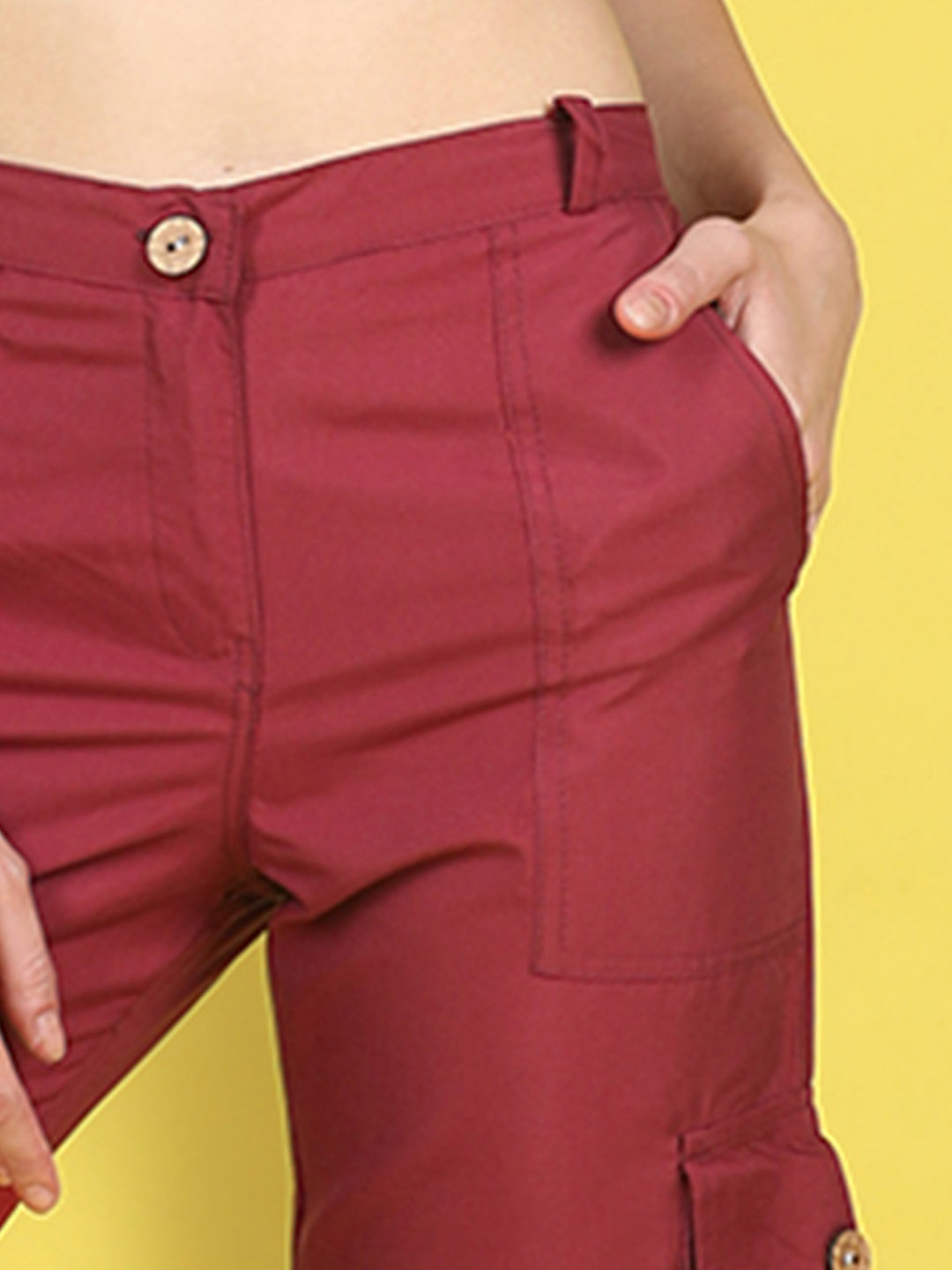 Cutiekins Girls Regular-Fit Solid Cargo Pant -Maroon