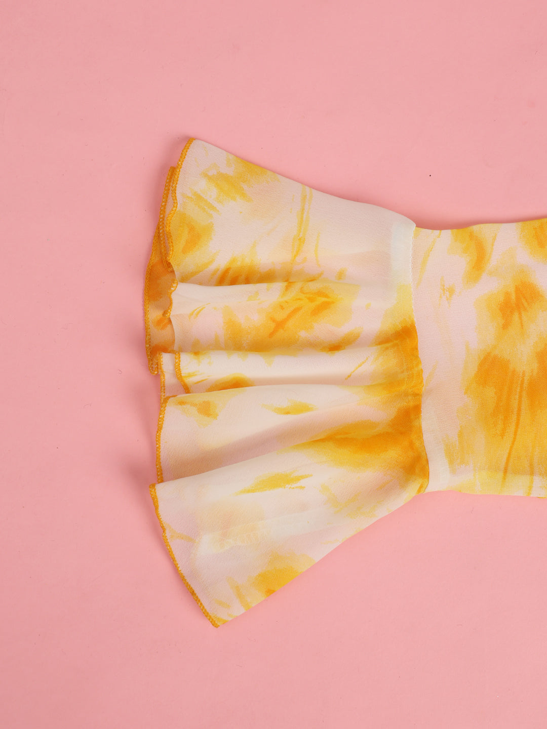 Cutiekins Girls Tie and Dye Print Flared Sleeve Georgette Shirt Style Top -Yellow & Off White
