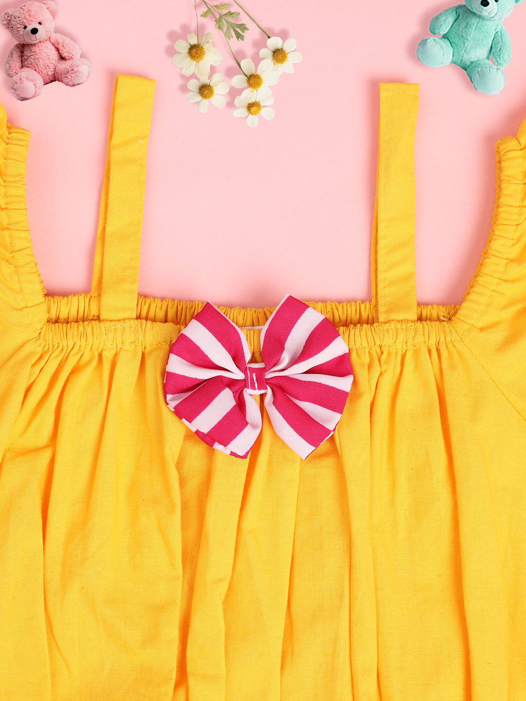 Cutiekins Girls Pure Cotton Solid Embellished Crop Top -Mustard & Pink