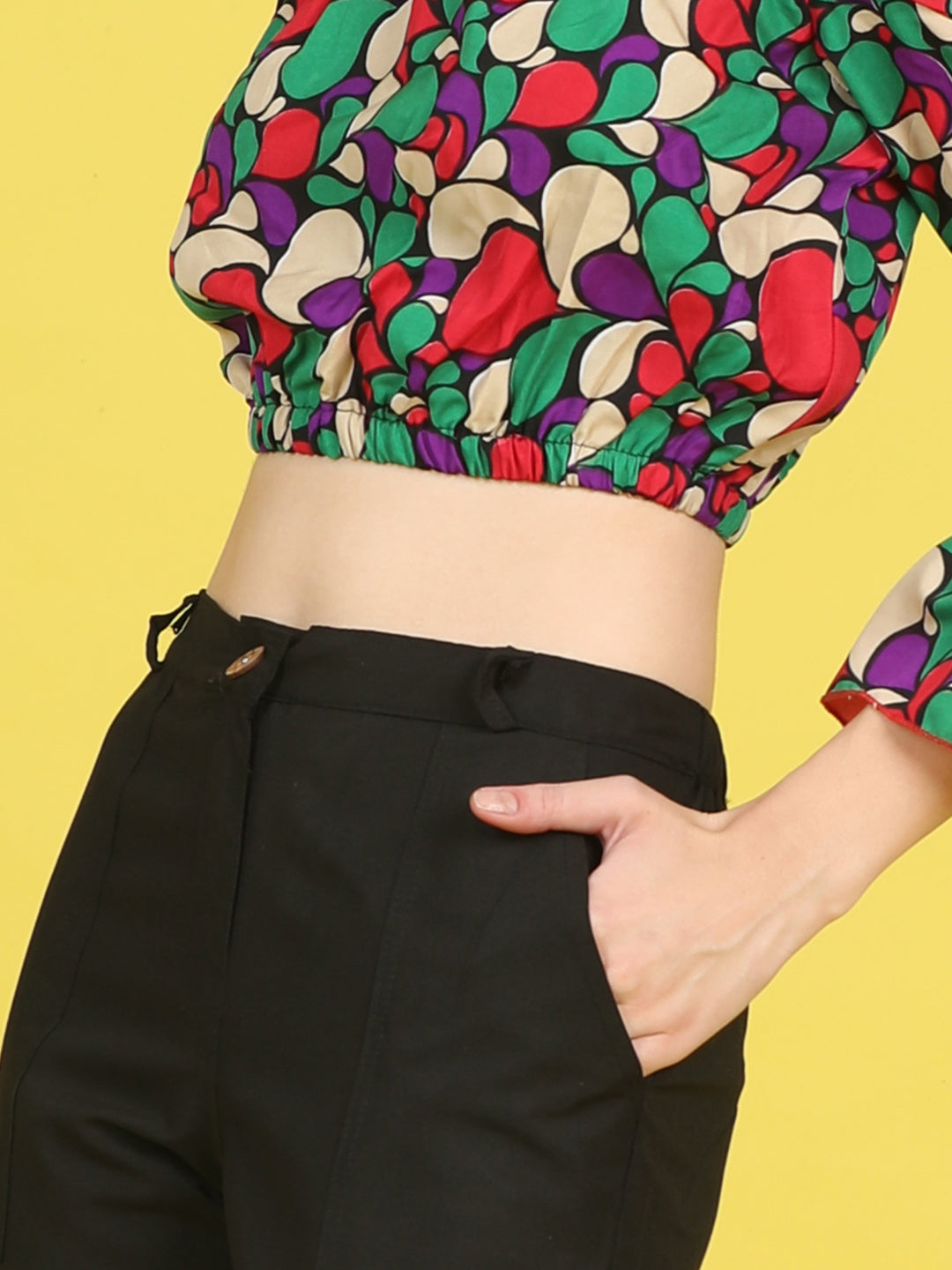 Cutiekins Girls Trendy Bold Look Crop Top With Solid Cargo -Multi & Black