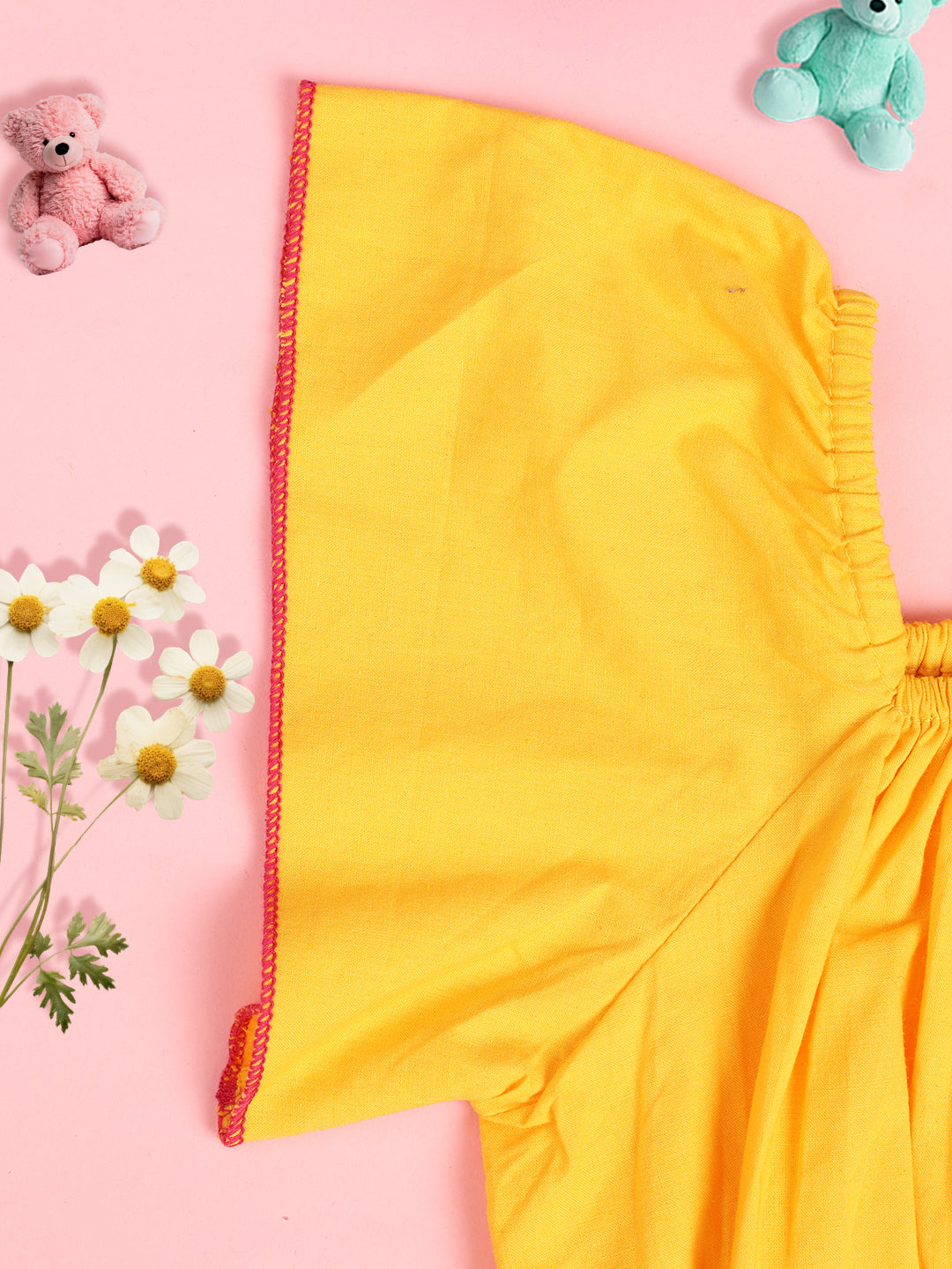 Cutiekins Girls Pure Cotton Solid Embellished Crop Top -Mustard & Pink