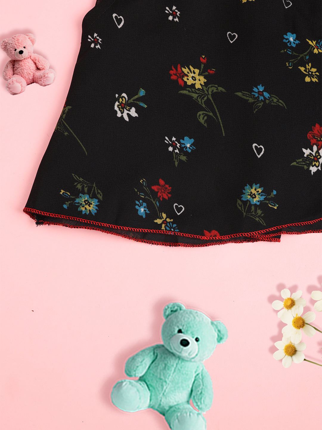 Cutiekins Girls Floral Print Embellished Skirt- Black & Multi