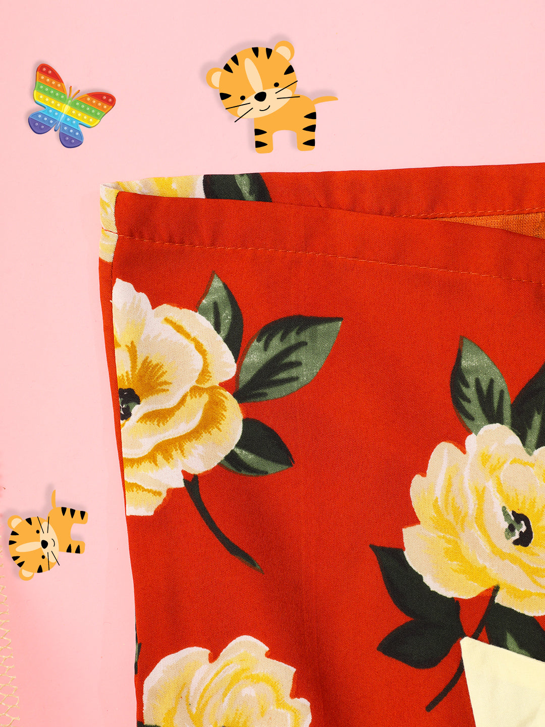 Cutiekins Girls Floral Printed Embellished Short -Rust & Cream