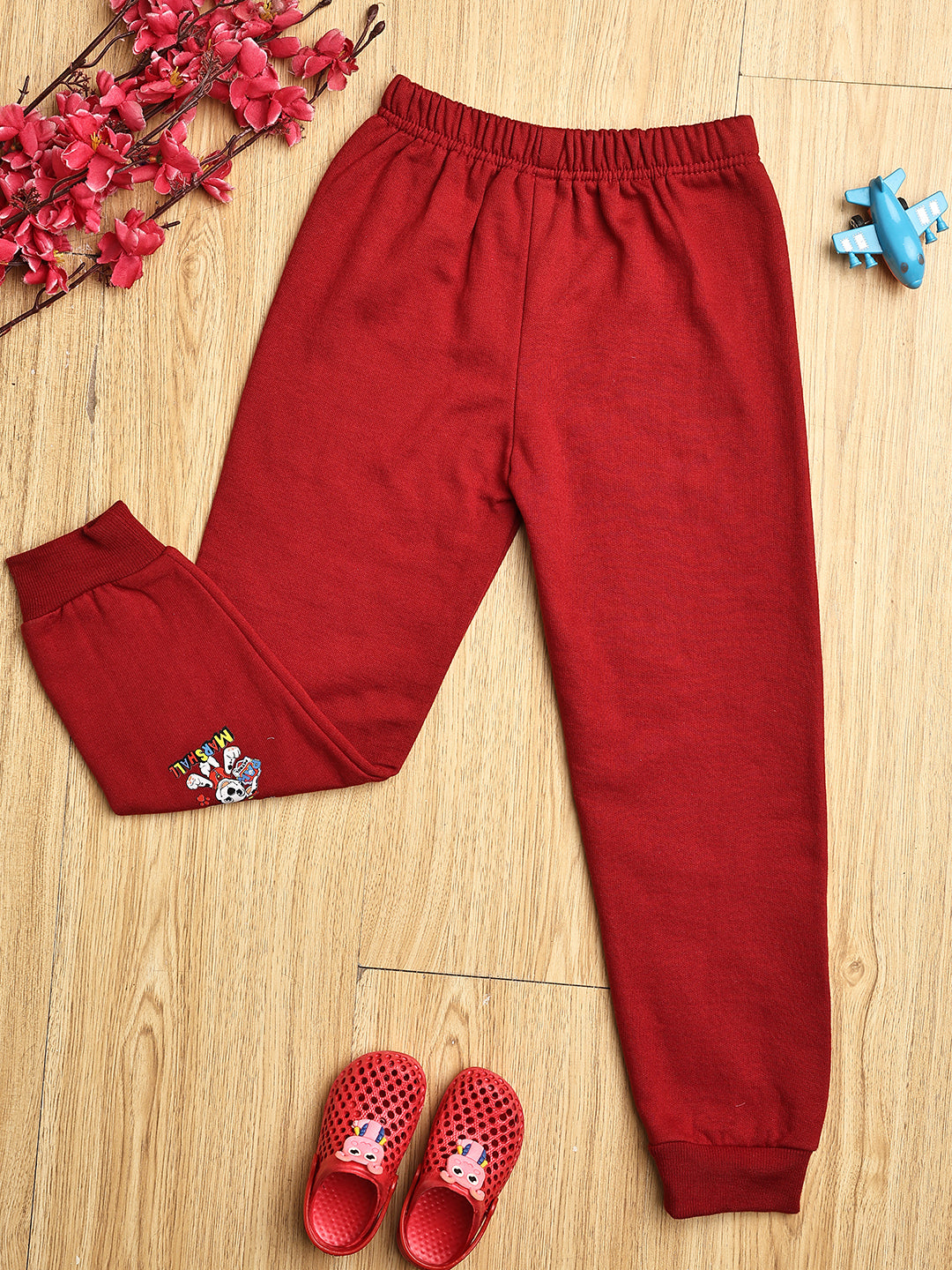 Cutiekins Boys Graphic Print cozy Trackpant -Maroon