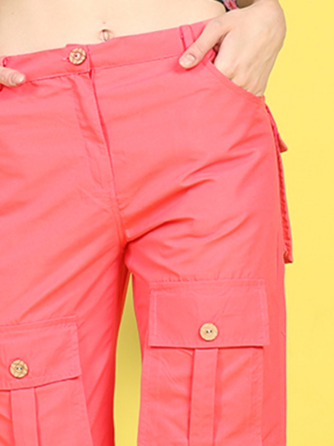 Cutiekins Girls Regular-Fit Solid Cargo Pant -Coral