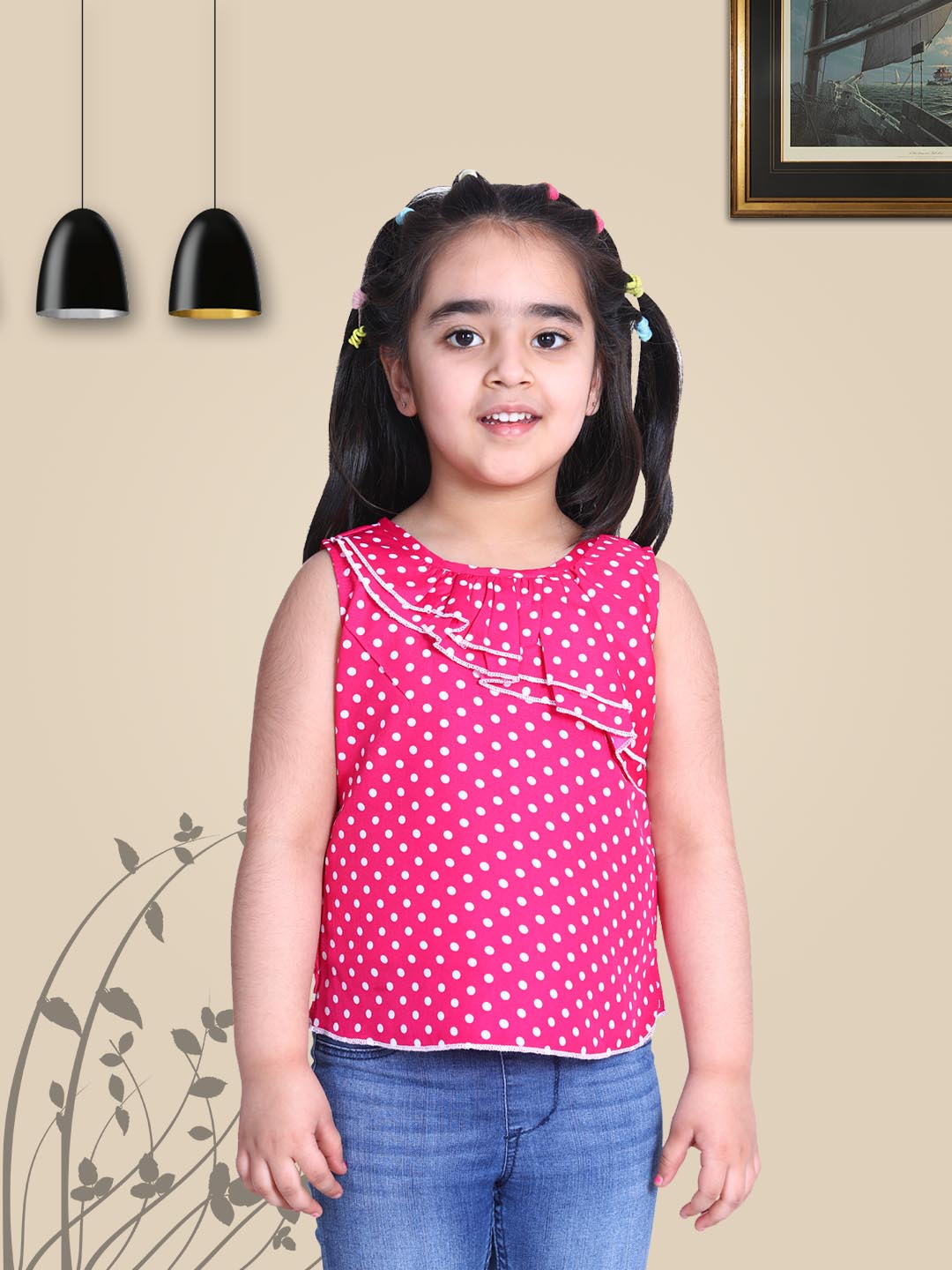 Cutiekins Polka Dot Print Top-Pink & White