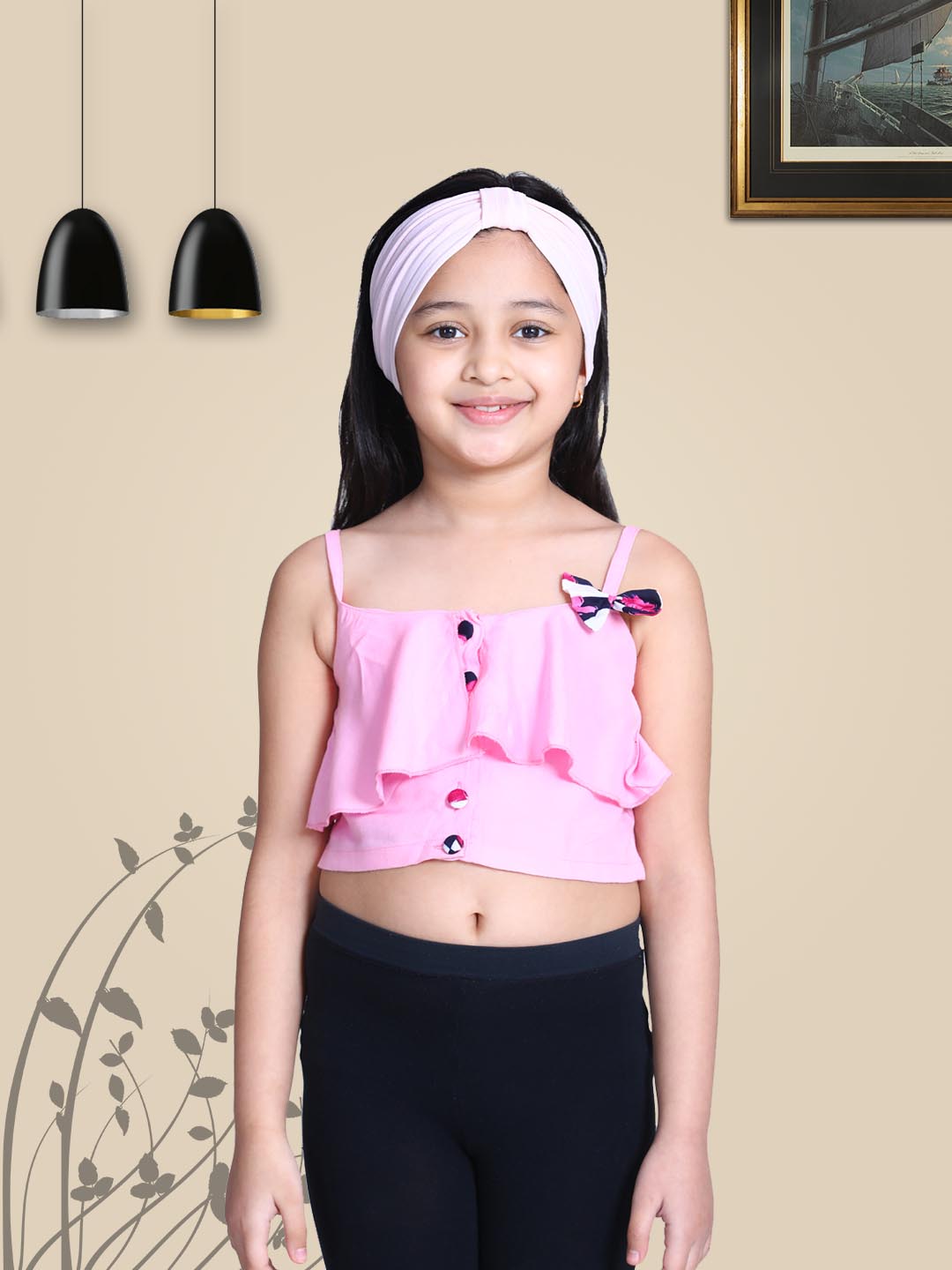 Cutiekins Bow Embellished Crop Top -Light Pink & White