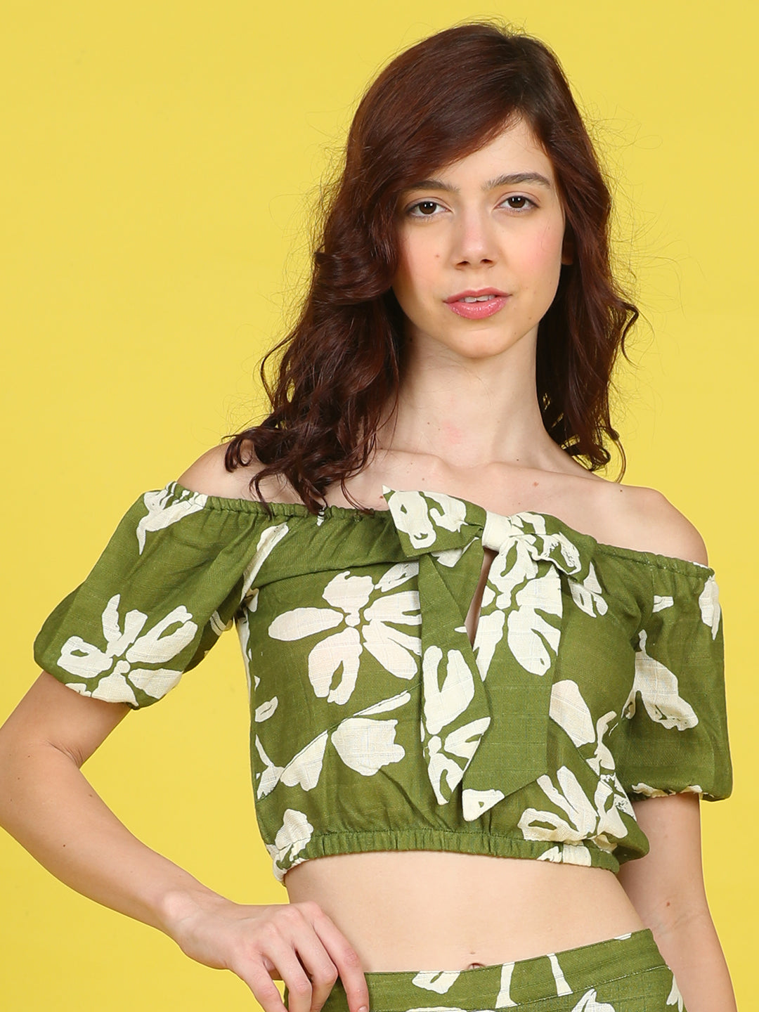 Cutiekins Girls Trendy Bold Style Printed Top -Olive Green & Off White