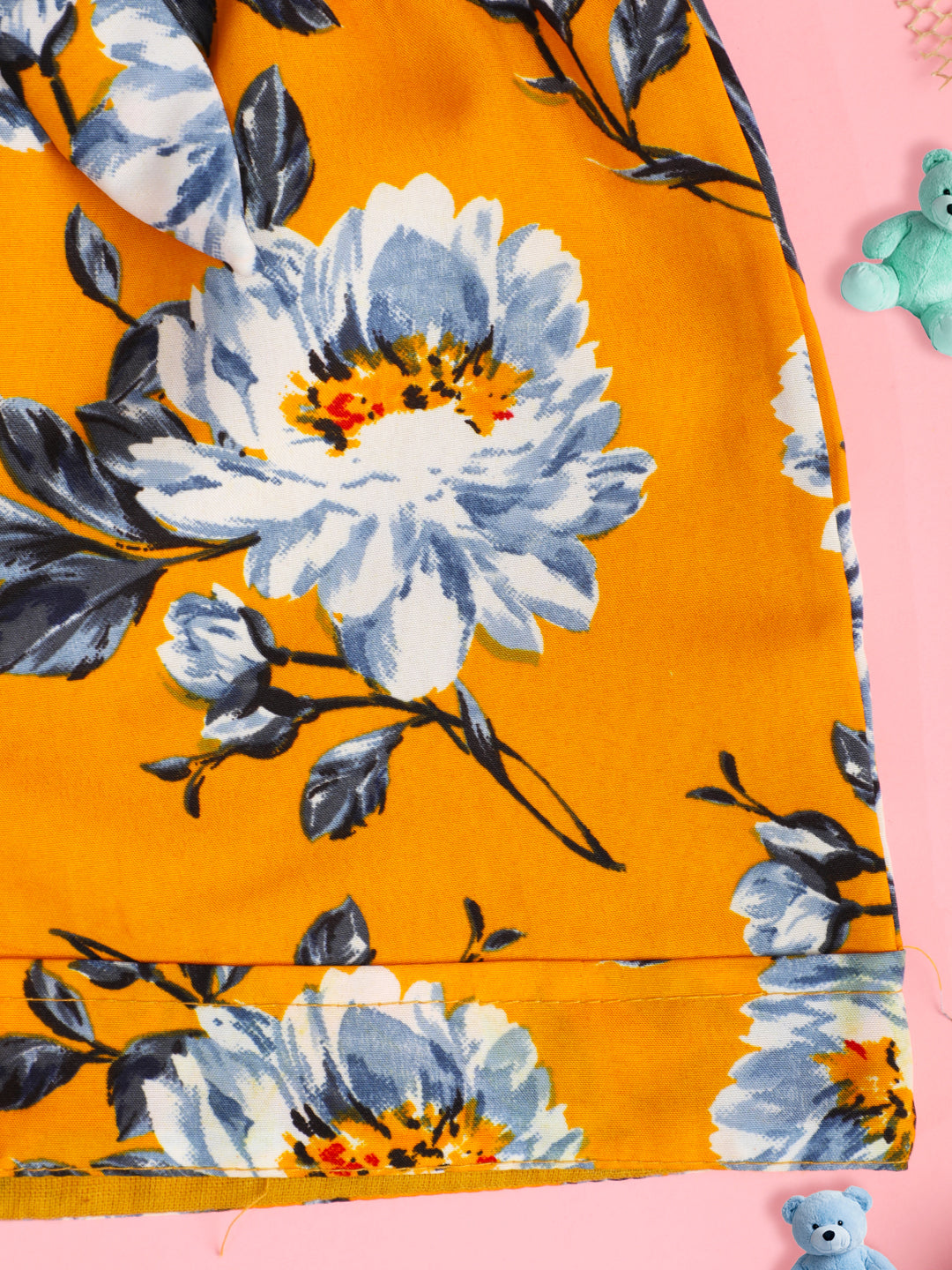 Cutiekins Girls Floral Printed Embellished Short -Mustard & Off White