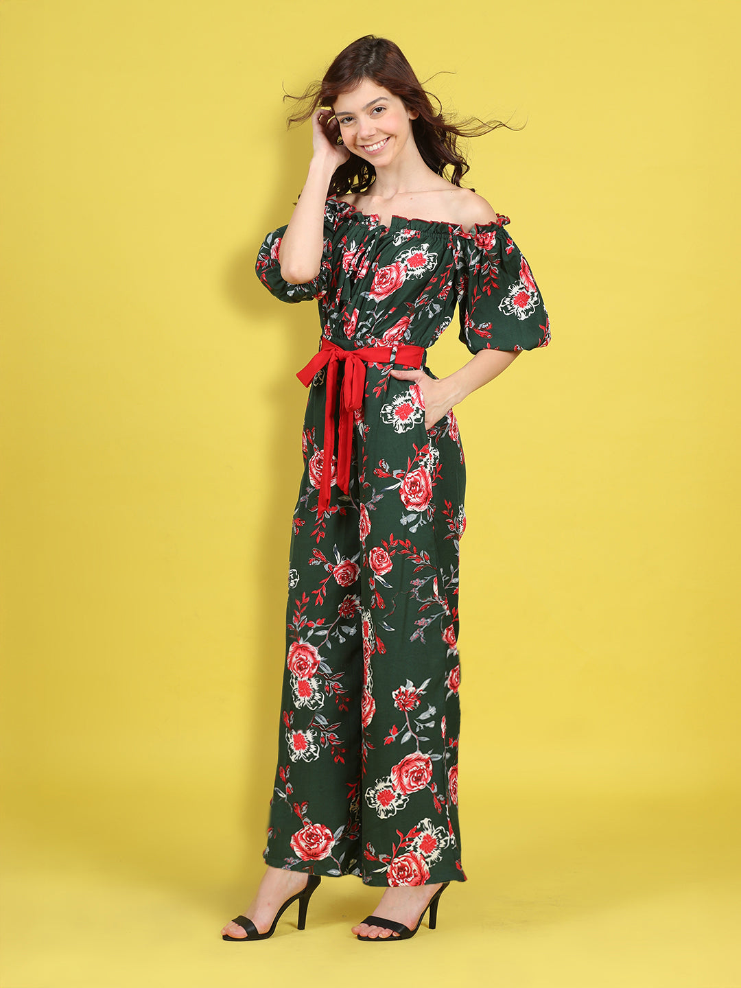 Cutiekins Stylish & Trendy Printed Jumpsuit for Kids -Dark Green & Red