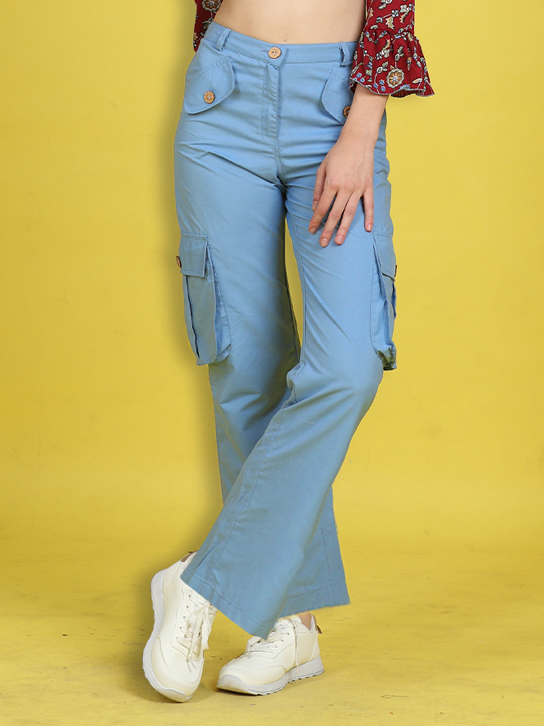 Cutiekins Girls Regular-Fit Solid Cargo Pant -Blue