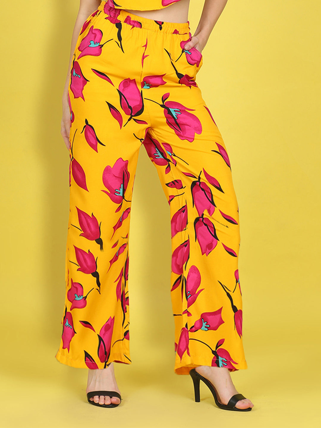 Cutiekins Girls Trendy Bold Style Printed Palazzo -Mustard & Dark Pink