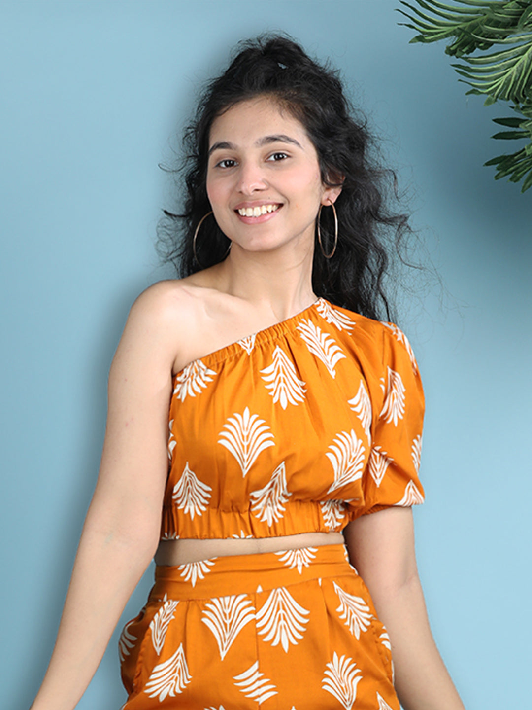 Cutiekins Girls Printed Embellished Top -Mustard & Off White