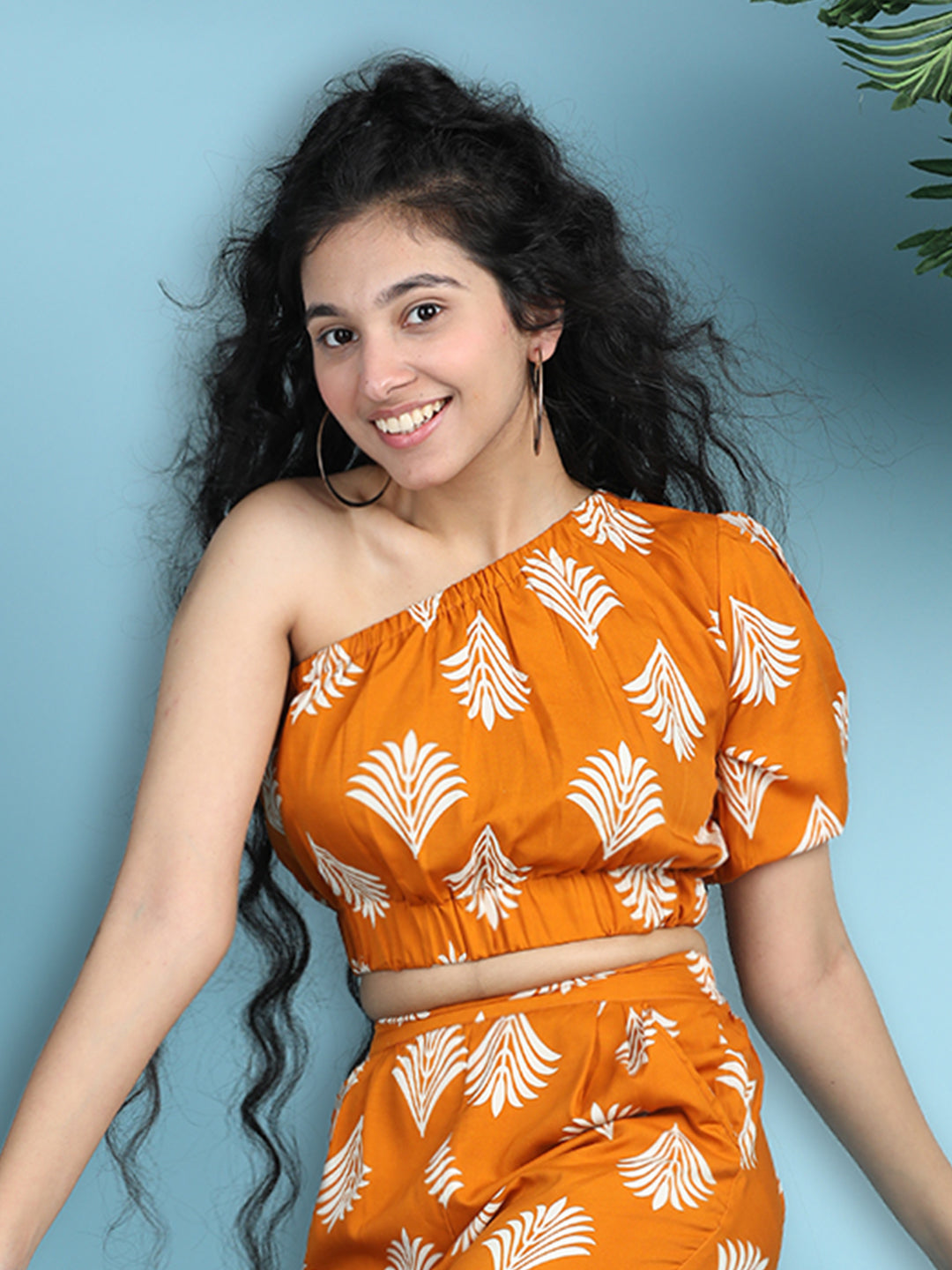 Cutiekins Girls Printed Embellished Top -Mustard & Off White