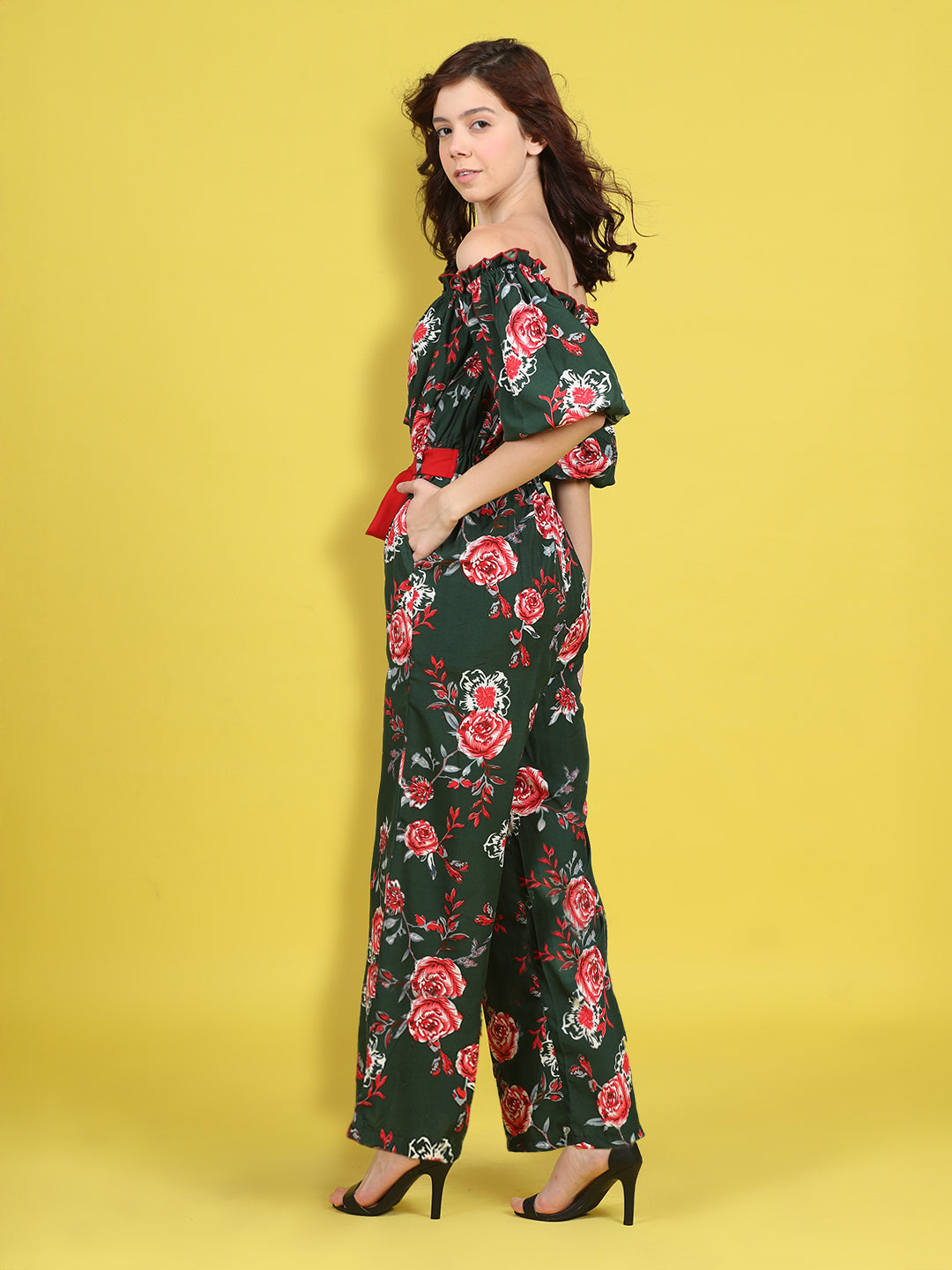 Cutiekins Stylish & Trendy Printed Jumpsuit for Kids -Dark Green & Red