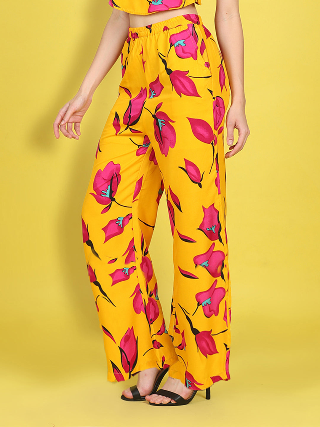 Cutiekins Girls Trendy Bold Style Printed Palazzo -Mustard & Dark Pink