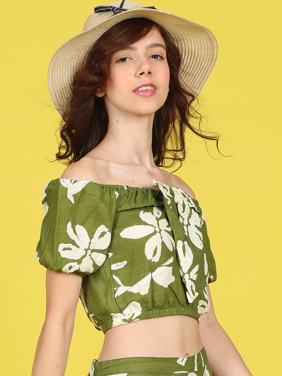 Cutiekins Girls Trendy Bold Style Printed Top -Olive Green & Off White