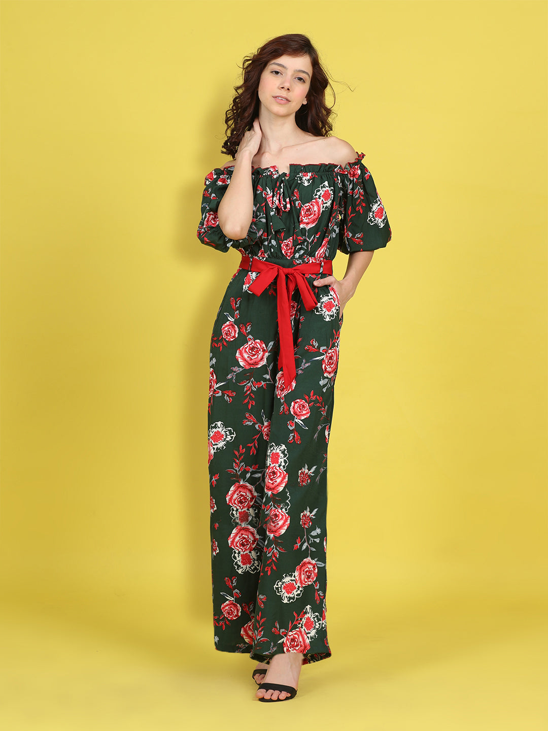 Cutiekins Stylish & Trendy Printed Jumpsuit for Kids -Dark Green & Red