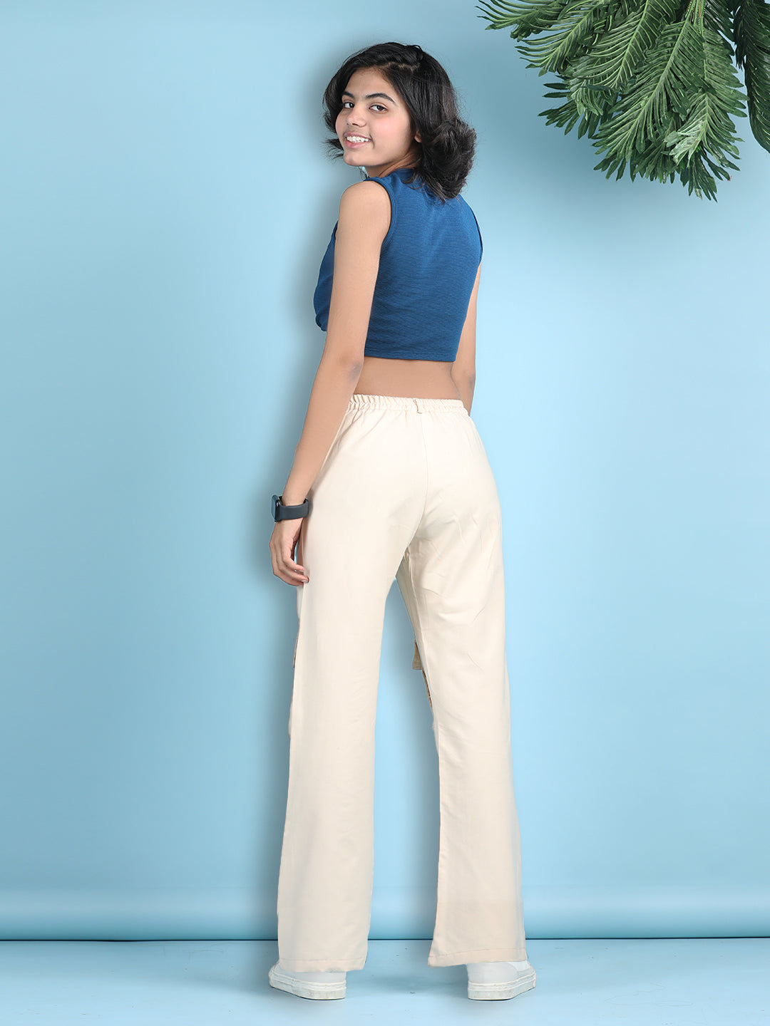 Cutiekins Girls Solid Embellished Top with Solid Cargo -Royal Blue & White