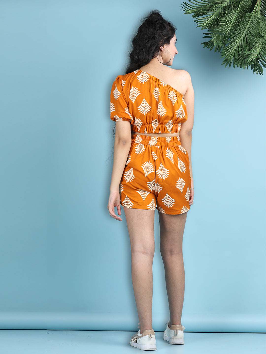 Cutiekins Girls Printed Embellished Top with Printed Shorts -Mustard & Off White