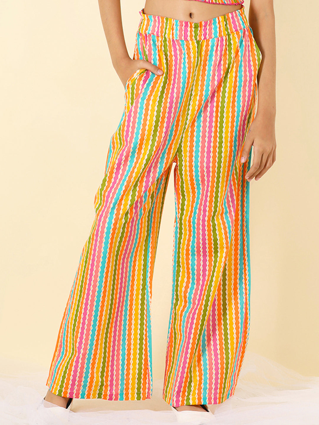 Cutiekins Girls Cotton Vertical Stripes Print Palazzo -Multicolor