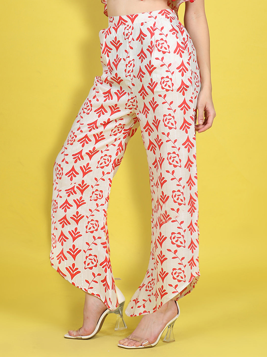 Cutiekins Girls Trendy Bold Style Printed Palazzo -White & Red