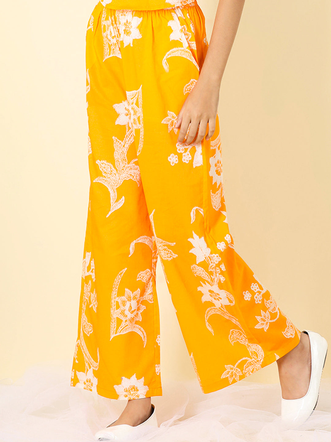 Cutiekins Girls Cotton Tropical Print Palazzo -Orange & White