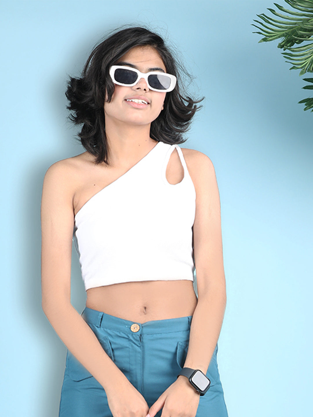 Cutiekins Girls Solid Embellished Crop Tops(Pack of 2) -Off White & Beige