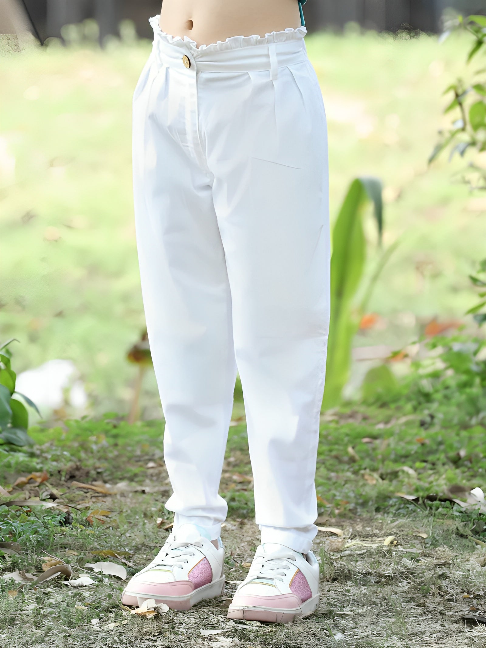 Cutiekins Girls Regular-Fit Solid Trousers -Off WhIte