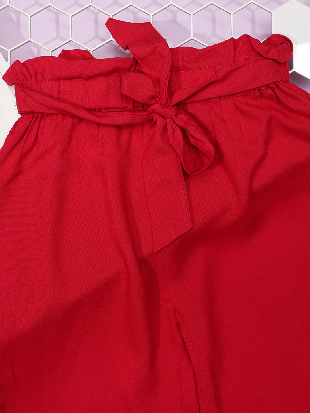 Cutiekins Girls Casual Solid Palazzo with Belt -Red