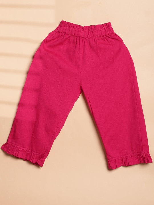 Cutiekins Girls Mid-Rise Casual Solid Capri -Rani Pink